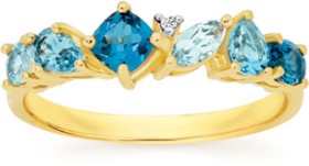 9ct-Gold-Multi-Topaz-Diamond-Ring on sale