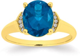 9ct-Gold-London-Blue-Topaz-Diamond-Ring on sale