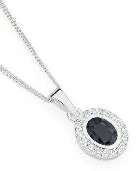 Sterling-Silver-Black-Oval-Cubic-Zirconia-Cluster-Pendant on sale