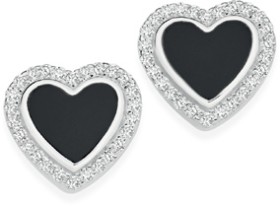 Sterling-Silver-Onyx-Heart-Cubic-Zirconia-Studer-Earrings on sale