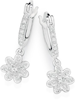 Sterling-Silver-Cubic-Zirconia-Hoop-with-Flower-Earrings on sale