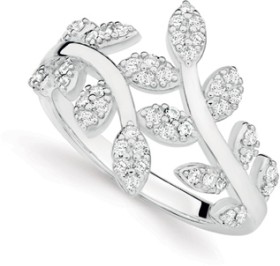 Sterling-Silver-Cubic-Zirconia-Leaves-Crossover-Ring on sale