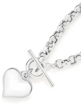 Sterling-Silver-19cm-Belcher-Puff-Heart-Fob-Bracelet on sale