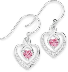 Sterling-Silver-Pink-Cubic-Zirconia-Heart-Drop-Earrings on sale