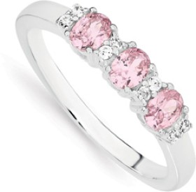 Sterling-Silver-Three-Pink-Cubic-Zirconia-Anniversay-Ring on sale