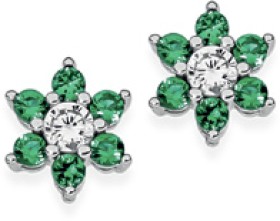 Sterling-Silver-Dark-Green-Cubic-Zirconia-Flower-Cluster-Earrings on sale
