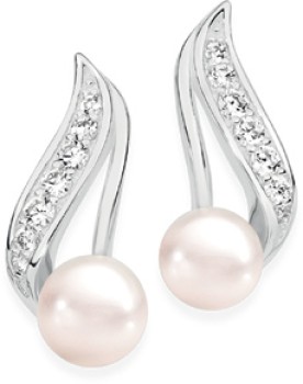 Sterling-Silver-Culture-FW-Pearl-Cubic-Zirconia-Leaf-Stud-Earrings on sale