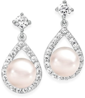 Sterling-Silver-Pearl-and-Cubic-Zirconia-Drop-Earrings on sale