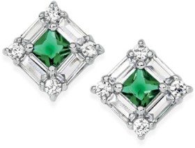 Sterling-Silver-Square-Dark-Green-Cubic-Zirconia-Baguette-Earrings on sale