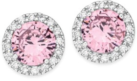 Sterling-Silver-Pink-Cubic-Zirconia-Cluster-Stud-Earrings on sale