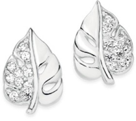 Sterling-Silver-Cubic-Zirconia-Leaf-Earrings on sale
