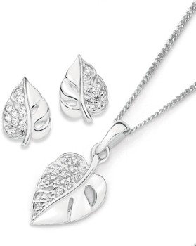 Sterling-Silver-Cubic-Zirconia-Leaf-Set on sale