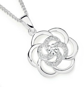 Sterling-Silver-Cubic-Zirconia-Flower-Pendant on sale