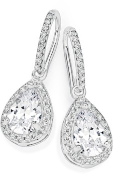 Sterling-Silver-Pear-Cubic-Zirconia-Cluster-Hook-Drop-Earrings on sale