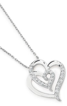 Sterling-Silver-Cubic-Zirconia-Entwined-Hearts-Pendant on sale