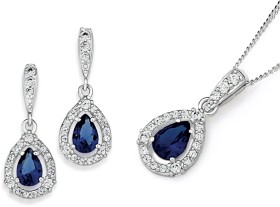 Sterling-Silver-Created-Sapphire-Cubic-Zirconia-Set on sale