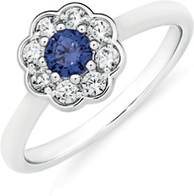 Sterling-Silver-Dark-Blue-Cubic-Zirconia-Flower-Cluster-Ring on sale