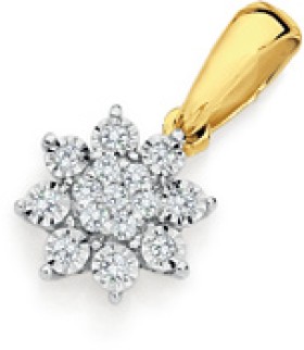 9ct-Gold-Diamond-Flower-Cluster-Pendant on sale