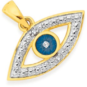 9ct-Gold-Blue-Rhodium-Diamond-Evil-Eye-Pendant on sale