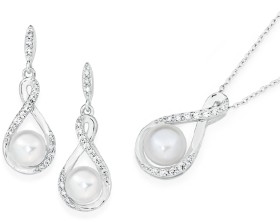 Sterling-Silver-Cultured-Freshwater-Pearl-in-Cubic-Zirconia-Infinity-Set on sale