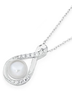 Sterling-Silver-Cultured-Freshwater-Pearl-in-Cubic-Zirconia-Infinity-Pendant on sale