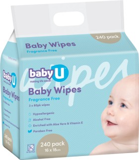 Baby-U-Fragrance-Free-Wipes-240-Pack on sale