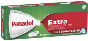 Panadol-Extra-Paracetamol-500mg-Caplets-20-Pack on sale