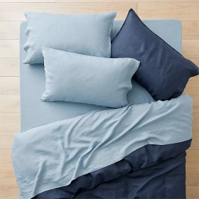 Milano-Linen-Bed-Sheet-Set-Smoke-Blue on sale