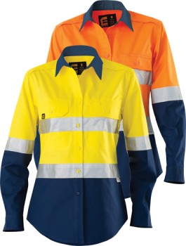 Eleven-Womens-Aerocool-Hi-Vis-Spliced-Ls-Shirt-with-Perforated-3m-Tape on sale