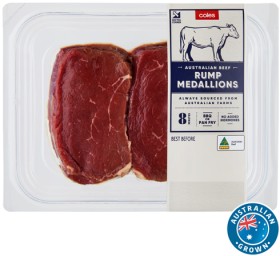 Coles-Australian-No-Added-Hormones-Beef-Rump-Medallions-300g on sale