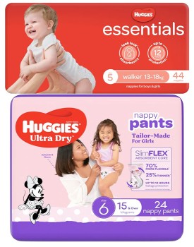 Huggies-Nappy-Pants-or-Essentials-Nappies on sale