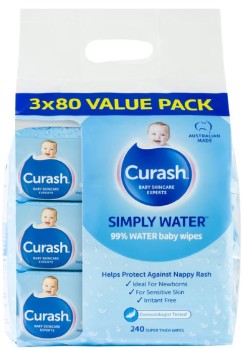 Curash-Baby-Simply-Water-3-x-80-Baby-Wipes on sale