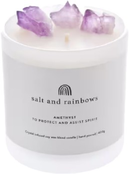 Salt-And-Rainbows-Amethyst-Crystal-Candle-400G on sale