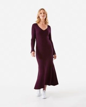 Long-Sleeve-V-Neck-Ribbed-Maxi-Dress on sale