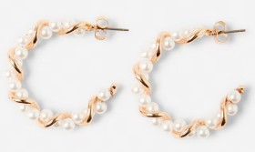 Faux-Pearl-Twist-Hoop-Earrings-Gold-Tone on sale