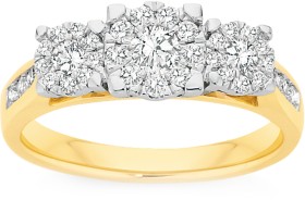 9ct-Gold-Diamond-Cluster-Trilogy-Ring on sale
