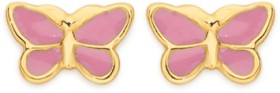 9ct-Gold-Pink-Childrens-Enamel-Butterfly-Stud-Earrings on sale