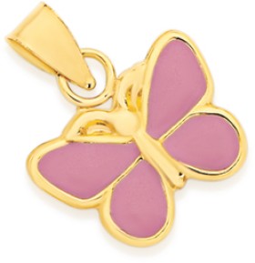 9ct-Gold-Childrens-Pink-Enamel-Butterfly-Pendant on sale