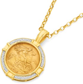 9ct-Gold-Diamond-22CT-Half-Sovereign-Pendant on sale
