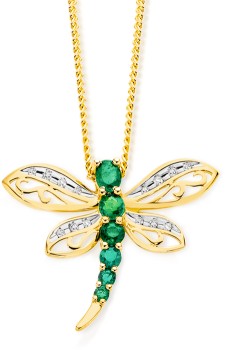 9ct-Gold-Emerald-Diamond-Dragonfly-Slider-Pendant on sale
