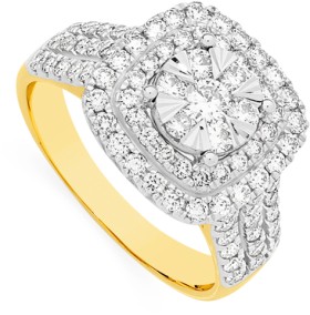 9ct-Gold-Diamond-Cushion-Cluster-Ring on sale