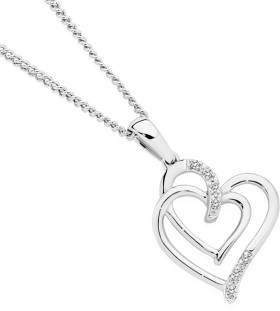 9ct-White-Gold-Diamond-Double-Linked-Heart-Pendant on sale