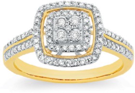 9ct-Gold-Diamond-Cushion-Halo-Cluster-Ring on sale