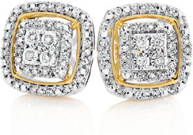 9ct-Gold-Diamond-Cushion-Cluster-Stud-Earrings on sale