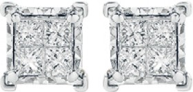 9ct-Gold-Two-Tone-Diamond-Invisible-Princess-Cut-Stud-Earrings on sale