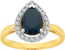 9ct-Gold-Sapphire-Diamond-Pear-Halo-Ring on sale