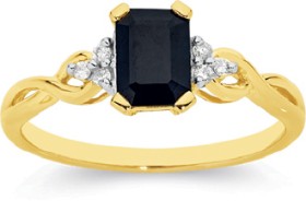 9ct-Gold-Black-Sapphire-Diamond-Ring on sale