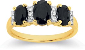 9ct-Gold-Natural-Sapphire-10ct-Diamond-Trilogy-Ring on sale