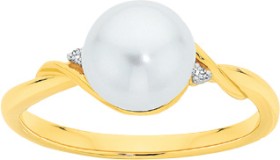 9ct-Gold-Cultured-Freshwater-Pearl-Diamond-Ring on sale