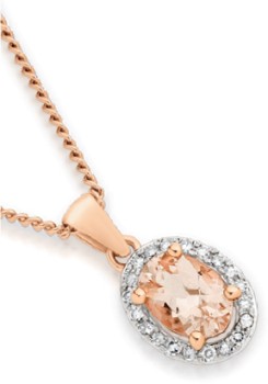 9ct-Rose-Gold-Morganite-Diamond-Pendant on sale